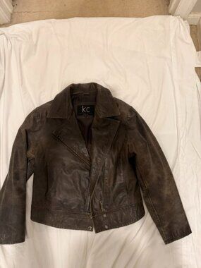 Women's Vintage Distressed Real Leather Jacket by KC Collections Size Medium